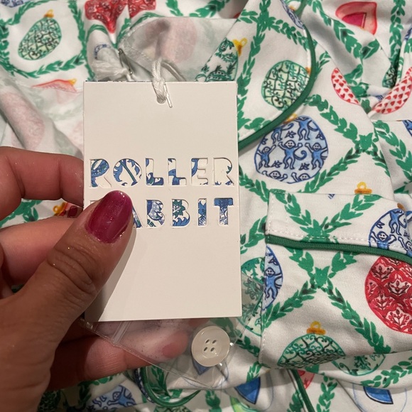 Roller Rabbit 2025 Ornament Trellis Long Sleeve Polo Pajamas - Picture 6 of 6